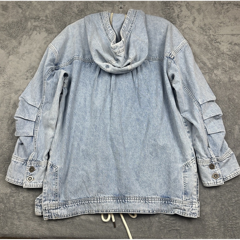 Pilcro Antropologie Denim Pullover Top Jacket Hooded Women's L/XL Pockets Snap - Picture 5 of 13